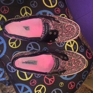 Pink and black Sperrys!